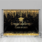 Aperturee - Aperturee Black Gold Glitter Map Congratulations Grad Backdrop